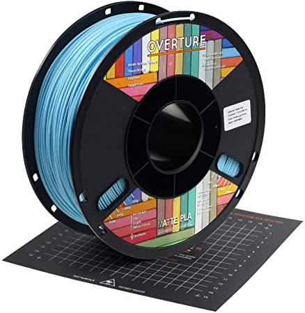 OVERTURE PLA Matte Filament 1.75mm with 3D Printer Build Surface 200mm × 200mm, Light Blue Matte PLA Roll 1kg Spool (2.2lbs), Dimensional Accuracy  /- 0.05 mm, Fit Most FDM Printer