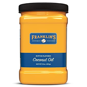 Franklin’s Gourmet Popcorn Butter Flavored Coconut Oil - 30 oz. Tub - Top Rated, Delicious, Healthy, Zero Trans Fat - Gluten Free/Vegan & NO Junky Ingredients - Best Movie Theater Taste – Made in USA