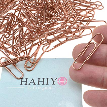 HAHIYO Paper Clips 1.3" (33mm) Length Rose Gold Paperclips Vinyl Coated Prevent Scratching Tearing The Pages Sturdy for Bookmark Organize Home Office School 120 Pack