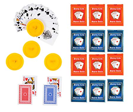 Playing Cards - 12-Deck Poker Cards Size Standard Index Playing Cards with 6 Blue and 6 Red and 4 Hands-Free Yellow Plastic Playing Card Holder in Circular Shape