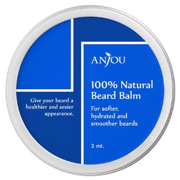 Anjou Beard Balm 2oz - 100% Pure, Natural (Moroccan Argan Oil, Jojoba Oil, Tea Tree Oil, Beeswax - Hair Repair & Growth - Vitamin E)