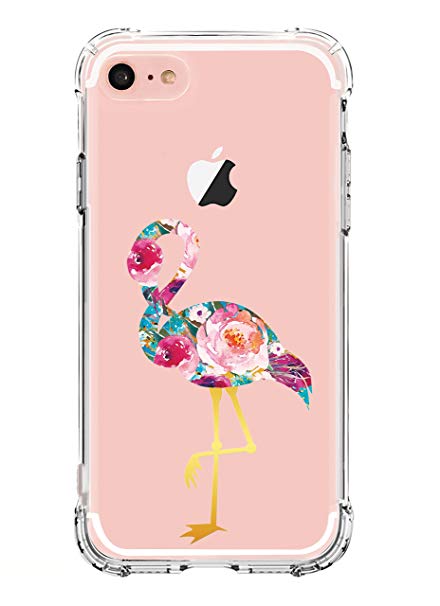 LUOLNH Compatible with iPhone 5 case, iPhone 5s Se Case with Flowers, Slim Shockproof Clear Floral Pattern Soft Flexible TPU Back Cover -Flamingo