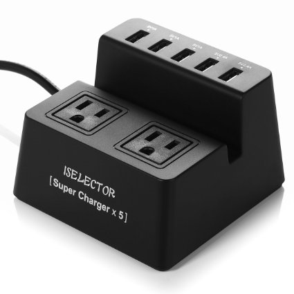 Multiple USB Charger 8A  5-Port Desktop USB Charging Station with 1700J 2 Surge Protected Outlets Power Strip for iPhone 6s iPad Air Mini Samsung Smartphone Tablet Laptop