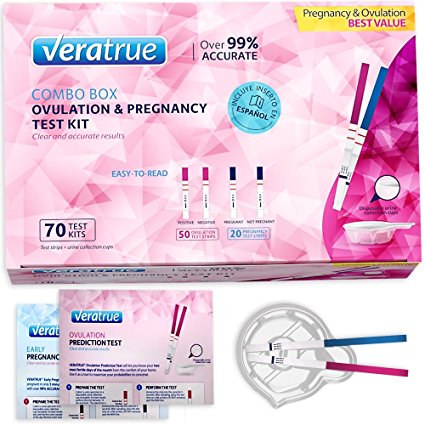 Veratrue® Combo 50 Ovulation (LH) & 20 Pregnancy (HCG) Test Strips Kit, Clear and Accurate Results, FDA-Approved and Over 99% Accurate (50 LH + 20 HCG + 70 Urine Collection Cups)