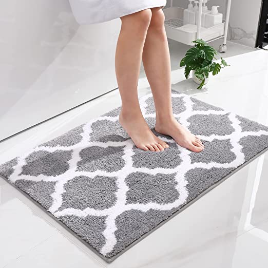 OLANLY Luxury Bathroom Rug Mat, Soft and Absorbent Microfiber Bath Rugs, Non-Slip Shaggy Bath Carpet, Machine Wash Dry, Bath Mats for Bathroom Floor, Tub and Shower, 24x36, Grey