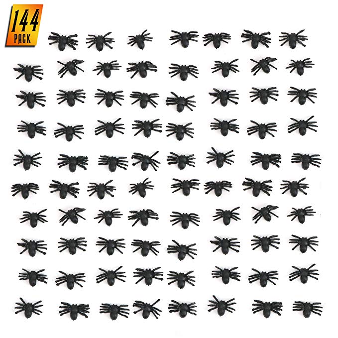 Skeleteen Realistic Spider Table Sprinkles - Fake Spiders for Decorations and Favors - 144 Pieces