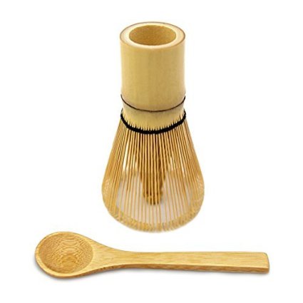 Bamboo Matcha Tea Whisk Chasen and Small Bamboo Spoon for preparing Matcha - MatchaDNA Brand - Handcrafted Bamboo Whisk and Bamboo Spoon from one piece of bamboo