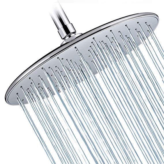 Albustar Shower Head, 10'' High Pressure Showerheads with Self-clean Nozzles, Ultra-thin Rain Shower Heads, Cover Body in Wide Range, Swivel Brass Joint (Chrome Finish)