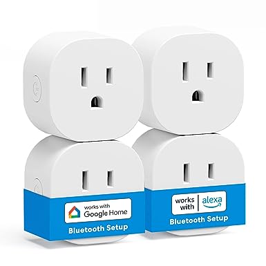 Meross Smart Plug Mini, 15A WiFi Bluetooth Outlet Socket Compatible with Alexa, Google Assistant, Voice & App Remote Control, Timer, Offline Control, ETL FCC Certified 4 Pack, 2.4G Only