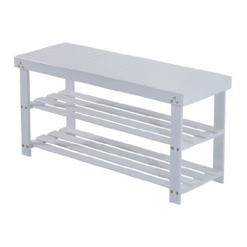 HomCom Bamboo Shoe Rack Bench - White