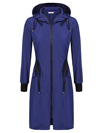 ELESOL Womens Waterproof Long Raincoat Ladies Lightweight Hooded Rain Coat Outdoor Hiking Breathable Rain Jackets S-XXL