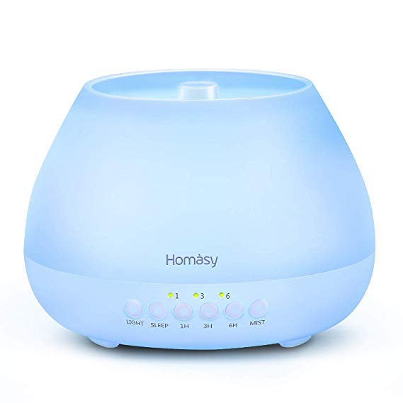 Homasy Oil Diffuser Essential Oils, 500ml Large Capacity Essential Oil Diffuser for 20hrs' Continuous Working Time, 8 LED Color Changing Lamps and Waterless Auto Shut-Off for Home Office Bedroom