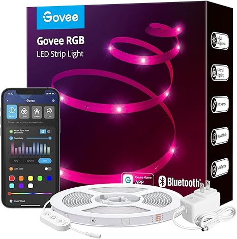 Govee 130ft LED Strip Lights, Bluetooth RGB LED Lights with App Control, 64 Scenes and Music Sync LED Lights Strip for Bedroom, Living Room, Party, ETL Listed Adapter (2 Rolls of 65ft)