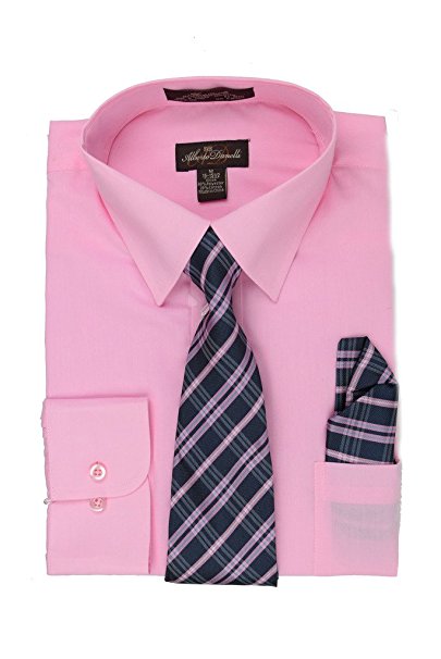 Alberto Danelli Men's Long Sleeve Dress Shirt With Matching Tie and Handkerchie Set