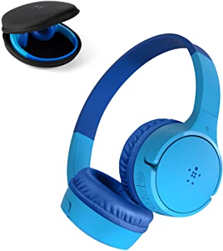 Belkin SOUNDFORM Mini Kids Wireless Headphones with Built in Mic, 30 Hours Playtime, Bluetooth 5.0 or Wired Connection, On Ear Headsets for Travel, School - Compatible with iPads, Galaxy, Tablet–Blue