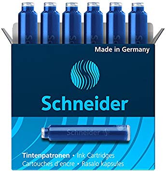 Schneider Fountain Pen Ink Cartridge, Blue Ink, Box of 6 (06603)