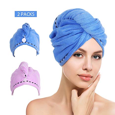 Hair Turban Htovila Microfiber Hair Drying Wrap Towel Fast Hair Drying Turban Towel Strong Water Absorption Lightweight and Cotton