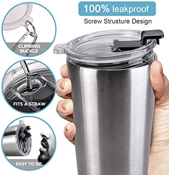 Travel Mug 20 oz Spill Proof Cup with Screw Lid Spill Proof Travel Coffee Mug Double Wall Stainless Steel Vacuum Insulated Tumbler with Straw