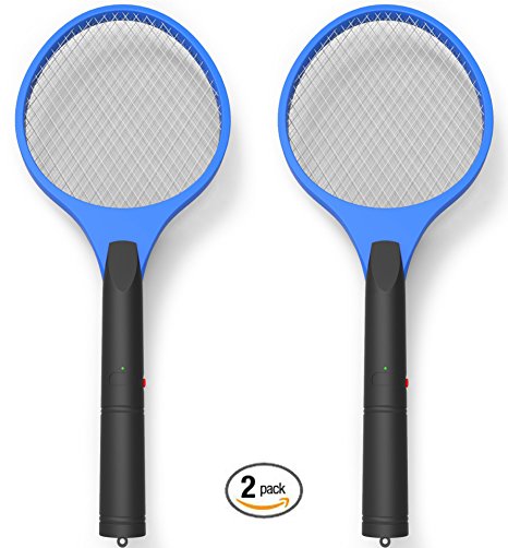 Electric Bug Zapper, Miatec Fly Swatter Racket Mosquito Zapper Best for Indoor and Outdoor Trap and Zap Pest Control Killer, 2 Pack Blue
