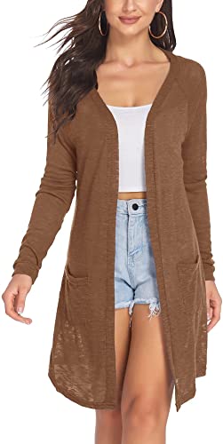 ACEVOG Women's Long Sleeve Cardigan Sweater Lightweight Casual Open Front Cardigans with Pockets