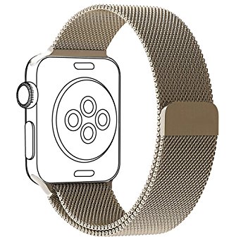 OULUOQI Apple Watch Band 42mm Magnetic Milanese Loop Gold for Apple Watch Series 2 & Series 1 Sport & Edition