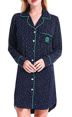 NORA TWIPS Women Long Sleeve Pajama Top Buttom Down Sleep Shirt Dress (XS-XL)