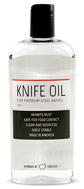 Thirteen Chefs Knife and Honing Oil 12oz - Food Safe, Protects Carbon Steel Knives, Sharpening Stone Ready, Made for Chefs
