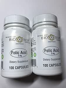 Folic Acid 5mg - BioTech Pharmacal - 100 Capsules - Pack of 2