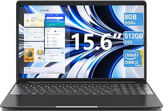 SGIN 15.6 Inch Laptop, 8GB DDR4 512GB SSD Laptops Computer with Intel Core Processor (up to 2.4 GHz), Webcam, Mini HDMI, USB3.0, Dual WiFi, Type-C, 7000mAh, Numeric Keypad