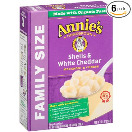 Annie's Family Size Macaroni and Cheese, Shells & White Cheddar Mac and Cheese, 10.5 oz Box (Pack of 6)