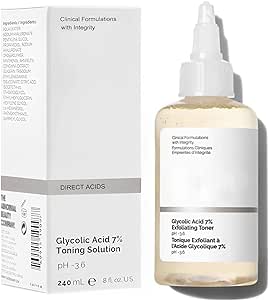 240ML Glycolic Acid 7% Toner,7 Percent Toning Resurfacing Solution, Facial Exfoliation Astringe Pores, Hydrates and Reduces Skin Blemishes