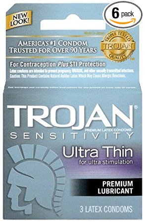 Trojan Ultra Thin Lubricated Condoms, 3 Count (Pack of 6)
