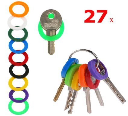 InterUS Key Caps Tags, 27 Pcs, Silicone Key cap Sleeve Rings Key Identifier Rings Label ID Perfect Coding System To Identify Your Key in 9 Different Colors