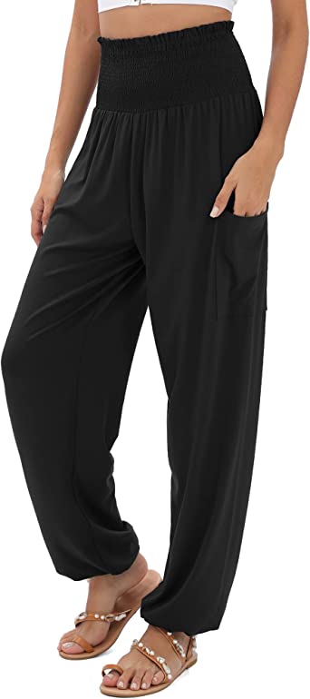 QIANXIZHAN Women's Harem Pants, High Waist Yoga Boho Trousers with Pockets