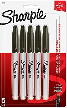 Permanent Marker, Fine Point, Black, 1 Set of 5 Count