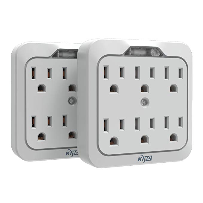 KMC Grounded Adapter-Spaced 6-Outlet With Night Light