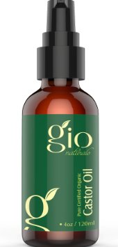 Organic Castor Oil for Eyelashes Eyebrows Hair Growth Skin and Face - Gio Naturals Premium Grade 4oz 100 USDA Certified Organic Pure Unrefined Cold Pressed and Hexane Free - Grow and Strengthen Your Hair Naturally Comes with a Money Back Guarantee