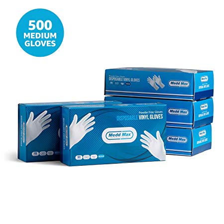 Disposable Vinyl Gloves Powder Free Latex Free Allergy Free Multi-Purpose Heavy Duty Super Strength Cleaning Gloves Food Grade Kitchen Gloves (500 Medium Gloves)