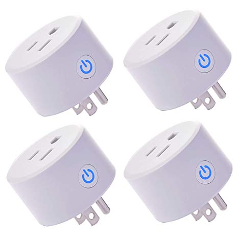 Mini Smart Plug Outlet Compatible with Alexa Google Assistant IFTTT, No Hub Required Which Mini Outlet with Timer Wifi Enabled Remote Control Smart Socket Wireless, ETL and FCC Listed(4 pieces)