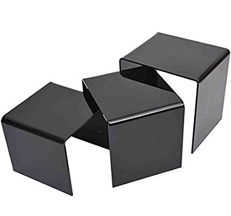 Homcom 3 PCs Acrylic Perspex Nest Of Tables In Black Side Table Display Steps Furniture