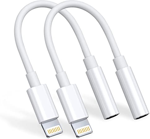 [Apple MFi Certified] Headphone Adapter for iPhone，2 Pack Lightning to 3.5mm Jack Aux Audio Dongle Headphone Converter Compatible for iPhone 12/11 Pro Max X/XS/Max/XR 7/8 Plus Support All iOS System