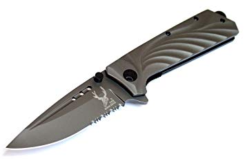 Last Punch 8.5" The Bone Edge Collection Grey Folding Spring Assisted Knife Full Metal Handle with Belt Clip