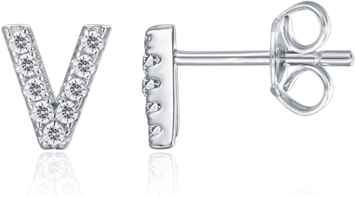 PAVOI 925 Sterling Silver CZ Simulated Diamond Stud Earrings Fashion Alphabet Letter Initial Earrings