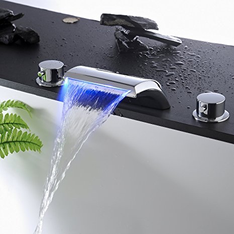 Greenspring Color Changing LED 3PCS Widespread Bathtub Faucet Tub Mixer Tap