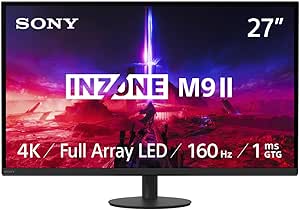 Sony INZONE M9 II 27” 4K UHD (3840 x 2160) 160Hz Full Array LED 1ms GtG NVIDIA G-SYNC Gaming Monitor, DisplayHDR 600, Built-in Speakers, DP 2.1 /VRR HDMI 2.1