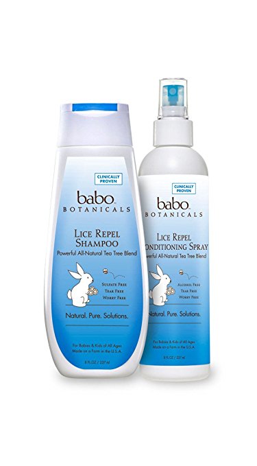Babo Botanicals All Natural Organic Chemical Free Lice Repelling Shampoo and Conditioning Spray With Rosemary, Tea Tree and Mint and No Harmful Chemicals For Children and Kids, 8 fl. oz. each