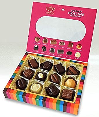 Luxury Chocolate Praline Selection Box 145g - No Added Sugar - Belgium Chocolates - Suitable for Vegetarians- Diabetic Chocolate Gift