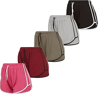 Essential Elements Womens Active Shorts - Drawstring Gym Shorts for Yoga, Workout, Running, Training 5-Pack