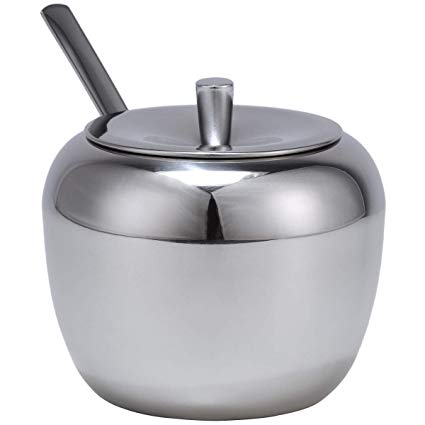 Large Stainless Steel Sugar Bowl with Lid and Spoon in Apple Shape for Kitchen 11oz/325ml