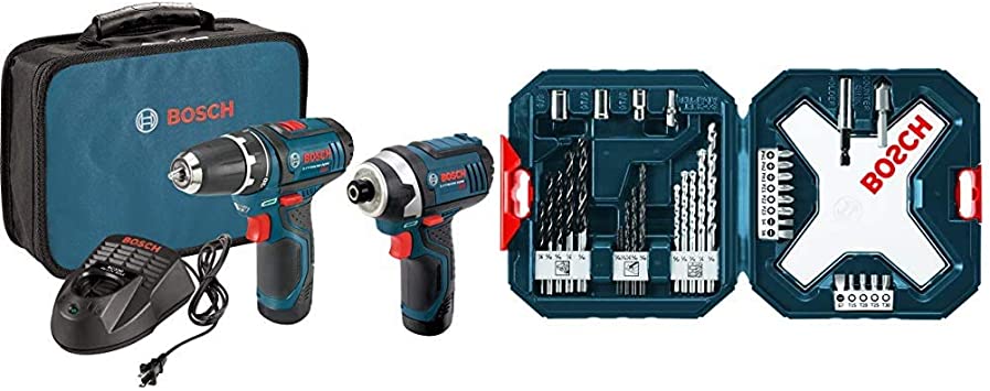 Bosch Power Tools Combo Kit CLPK22-120 - 12-Volt Cordless Tool Set (Drill/Driver and Impact Driver) with 2 Batteries, Charger and Case & MS4034 34-Piece Drill and Drive Bit Set